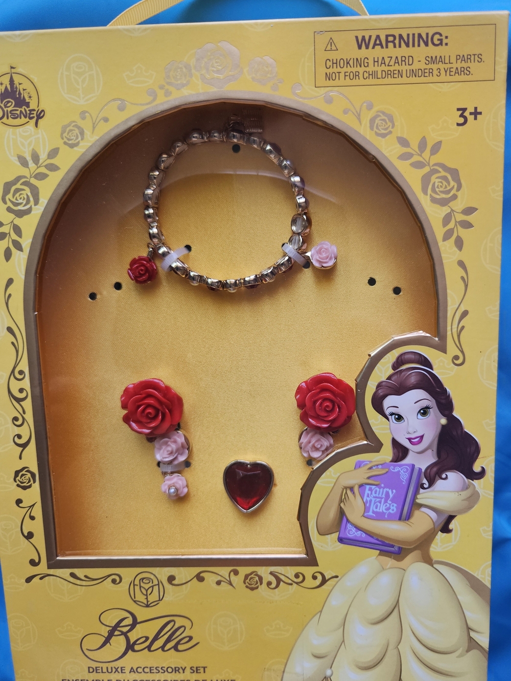 Disney Belle Red Rose Bracelet & Earrings Jewelry Set